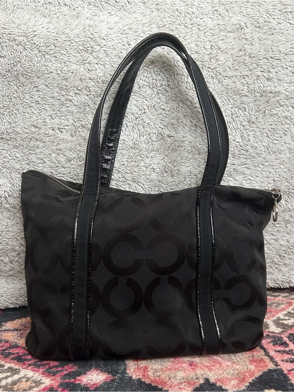 Vintage Y2K Coach Poppy Black Signature Glam Tote Bag - Picture 4 of 10
